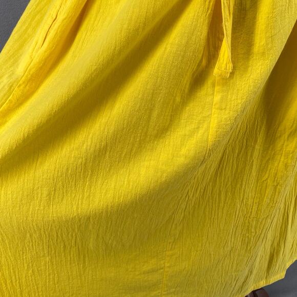 Vtg 80s 90s Two Potato Button Down Tie Back Short Sleeve Maxi Dress M Yellow NOS - Picture 9 of 16